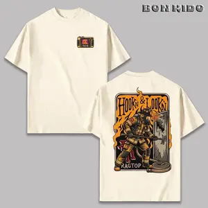 Men's Hook-and-Loop Vintage Fire Rescue Graphic T-Shirt, Menswear Short-Sleeve Round Neck Streetwear, Soft Cotton Blend Casual Apparel, Unisex Firefighter Gift