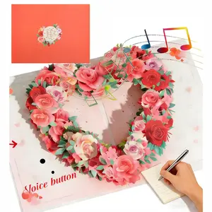 Mother's Day 2026 Gift 3D Pop Up Cards Rose Heart Flower Greeting Card with 30s Voice Recording for MoM Birthday Valentine Anniversaryfor Couple
