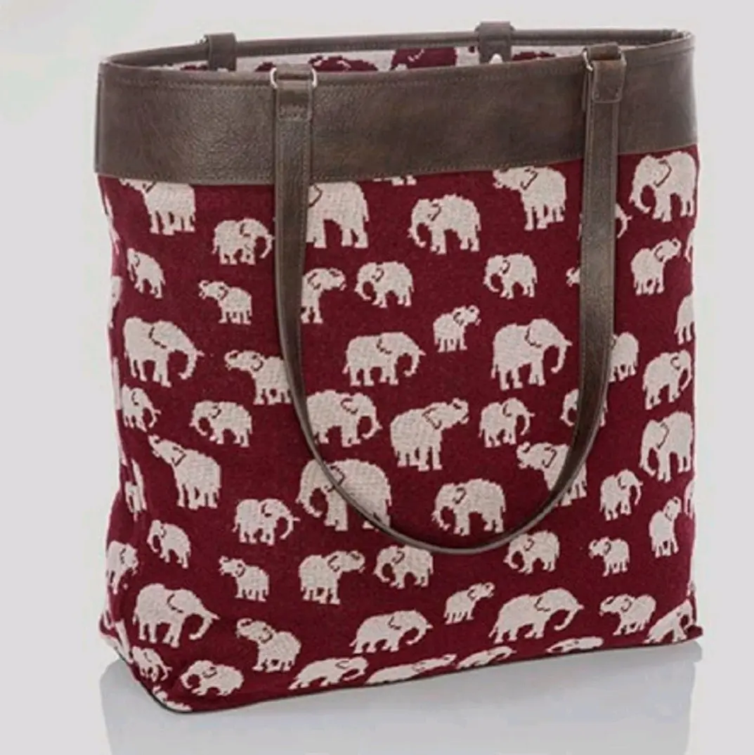 Thirty-One Reversible Tote - Safari Weave, Adorable Elephant Tote Bag, Elephant Purse