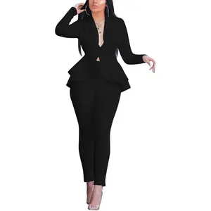 Aro Lora Women's 2 Piece Outfit Casual Open Front Blazer and Pencil Pant Suits Set