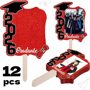 12pcs 2026 Graduation Season Photo Props — Fan-Style Frames & Handheld Signs for Graduation Photos, Parties, Ceremonies, Classrooms, and Stage Decor. Ideal for Graduation Celebrations, Class Photos