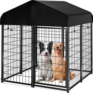 DOMIPET  Dog Kennel Outdoor with Roof, 48"L x 50.4"W x 54"H  Welded Wire Dog Enclosures for Outside, Heavy Duty Dog Crate with UV-Resistant Waterproof Cover