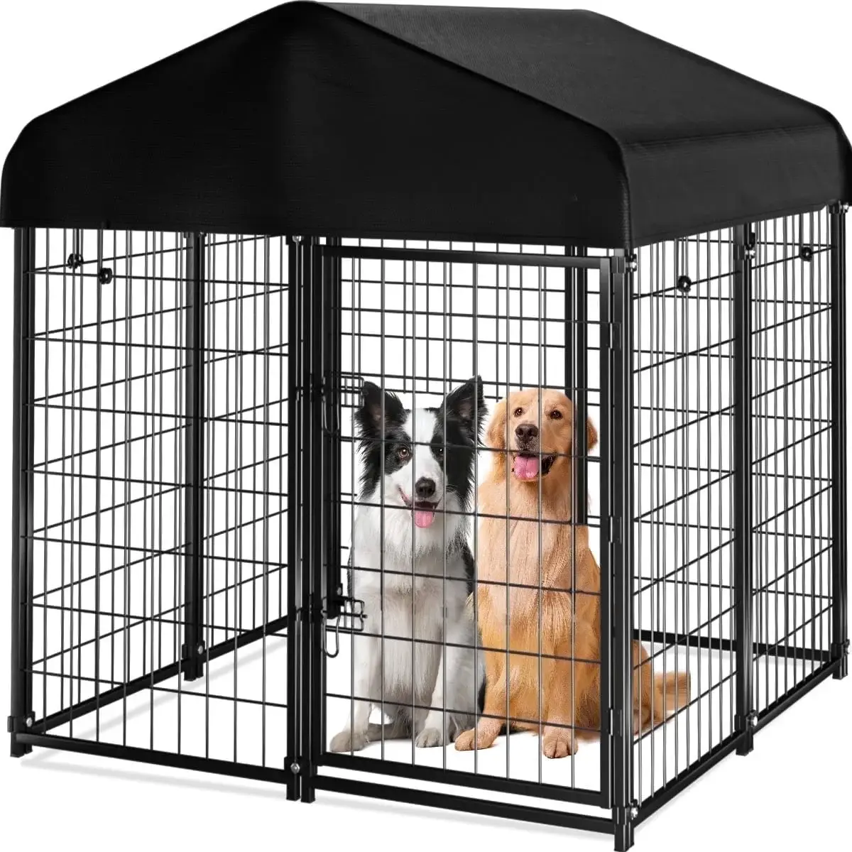 DOMIPET Dog Kennel Outdoor with Roof, 48"L x 50.4"W x 54"H Welded Wire Dog Enclosures for Outside, Heavy Duty Dog Crate with UV-Resistant Waterproof