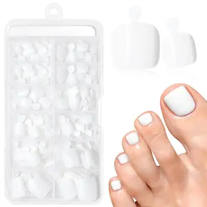White Toe Press on Nails, Press on Toenails for Women, Toe Nail Press ons, 120pcs Fake Toe Nail Tips Square Fake Toenails in 12 Sizes Full Cover Acrylic Toenail with Adhesive Tabs