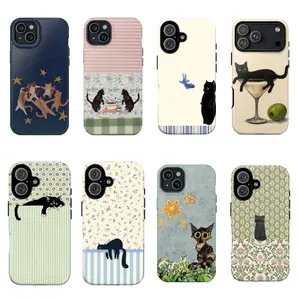 Vintage Cottage Kitten Phone Case, Stary Night | Garden Cat | Kitchen Kitty Case Cover Compatible With iPhone 16 15 14 13 12 11 Pro Max X XS, Galaxy S25 S24 S23 S22 Ultra Durable Protection, Aesthetic Gift For Cat Lovers