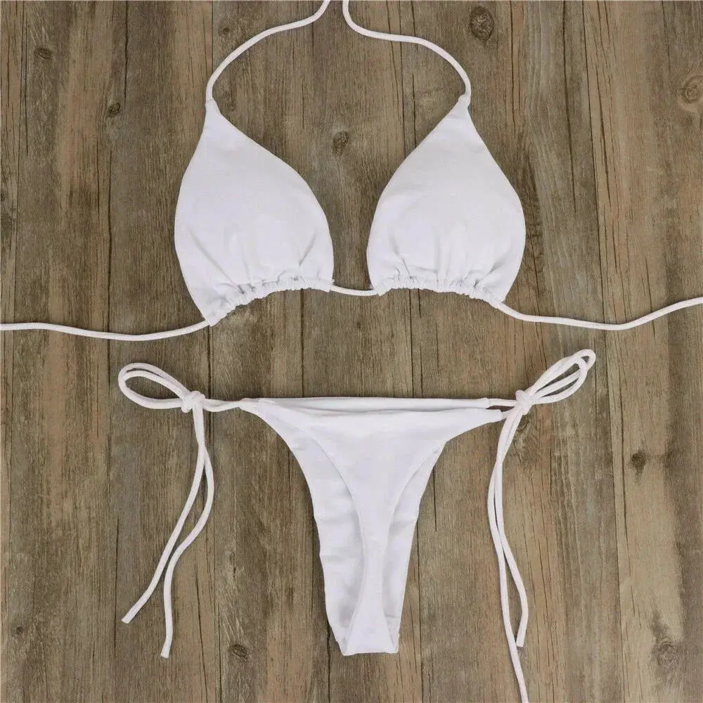 Women's Sexy Brazilian Bikini Set, Solid 2-Piece High Leg Thong Swimsuit, Polyester Fashion Beachwear, Swimsuit Style Bikini, Fashion Beachwear Swimwear, Bathing Suits, Swimsuits 2 Piece
