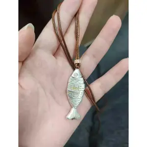 Boho Vintage Men necklace Adjustable Genuine Leather Cord Necklace fish Pendant Long charm Necklace Gift handmade jewelry