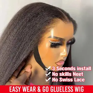 Wear And Go Gueless Kinky Straight Lace Front Human Hair Wigs For Women 200% Brazilian Kinky Straight Human Hair 13X6 Hd Lace Frontal Wigs Pre Cut 7x5 Wear And Go Yaki Straight Wig On Sale