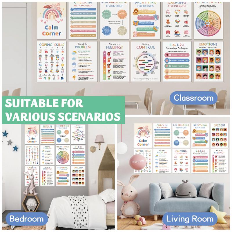 12 Calming Corner Posters Classroom, Calm Down Corner Feelings Chart for Kids, Mental Health Posters, Classroom Educational Poster Emotions Chart Coping Skills, Preschool Classroom Wall Art Decorations, Christmas Gift