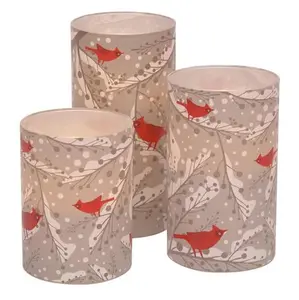 Winter Cardinal Print Flameless LED Glass Pillar Candles, Set of 3