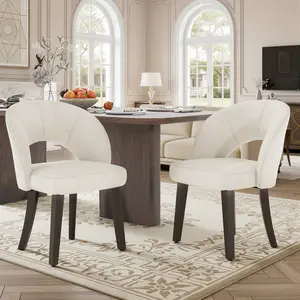 Modern Dining Chairs, Set of 2/4 – Ergonomic Curved Backrest, Soft Upholstered Seat, Solid Wood Legs with Adjustable Foot Pads, Breathable Fabric for Kitchen, Dining Room, Home Office