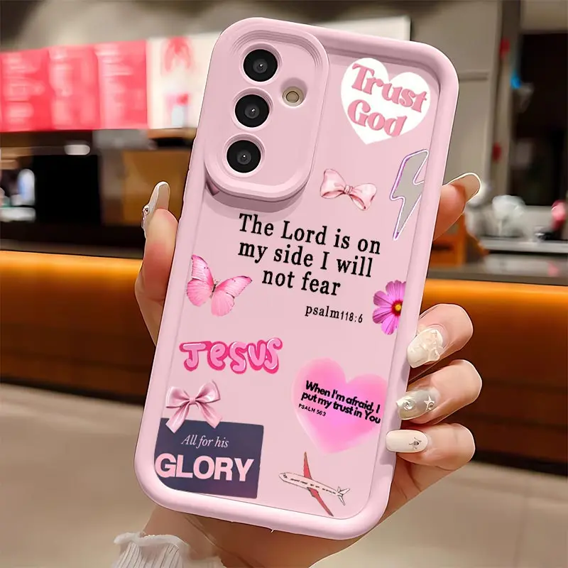 Faith Over Fear Psalm Christian Aesthetic Soft Silicone Phone Case For Galaxy S26Ultra/S25Edge/S24fe/S23/S22/S21Plus/A13/A14/A15/A16/A17/A33/A34/A35/A36/A52/A53/A54/NOTE20 Drop Protection|Full Camera Protection|Anti-Scratch|Perfect Birthday Gift for Her