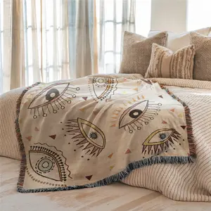 Multi-Function Tassel Woven Blanket, Ten Eyes Pattern Bed Blanket, Also for Sofa Cover Couch Throw Blanket Armchair Home Decor Furniture Slipcover Tablecloth Shawl Outdoor Picnic Camping Beach Towel Office Nap Lightweight Throw Blanket