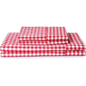 Red Sheets Cotton Checkered Queen Size Sheets Set 3 Piece, Farmhouse Gingham Bed Sheet 100% Cotton Luxury, Breathable & Cooling Sheets Queen Size Bed Set Deep Pockets upto 16" Red & White Sheets