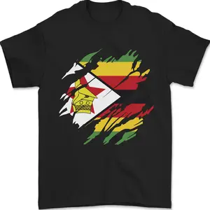 Torn Zimbabwe Flag Zimbabwean Day Football Mens T-Shirt 100% Cotton VAM