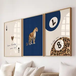 Navy Blue Leopard Cheetah Print Set of 3 How lucky are we Lucky 8 Ball Cheetah Posters coquette room decor maximalist dorm wall art decor
