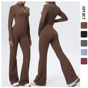 (New) Zippered cloud-feel tight-fitting long-sleeve yoga jumpsuit for high-intensity fitness and sports
