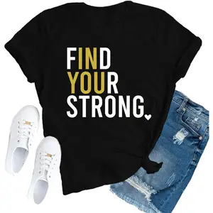 Women's Soft Short-Sleeve Round Neck Sporty Sports Tops - Breathable, Comfortable Casual Athletic Tees with "Find Your Strong" Print for Active Wear Needs