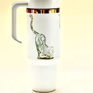 Tiger by Dave Jeffers on a 40oz Tumbler with Handle & Silicone Straw - Reusable & Washable Water Bottles - Cup, Mug, Bottled, Drinkware, Portable tumblers