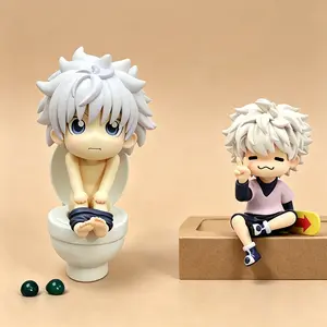 Hunter x Hunter Killua Zoldyck Funny Cute Figure 2 Pack, 12cm Magnetic Toilet Scene Killua & 9cm Peace Sign Cat Chibi Killua, Kawaii Anime Action Figures, Desktop Ornaments, PVC Collectible Model Toys, Perfect Gift for HxH Fans & Anime Lovers
