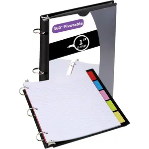 2 count Pivotable Refillable Notebook, Upgraded 1 Inch 3 Ring Notebook Binder, 100 College Ruled Paper, 5 Subject Notebook with Dividers and Folder Pockets, Tabs- Black
