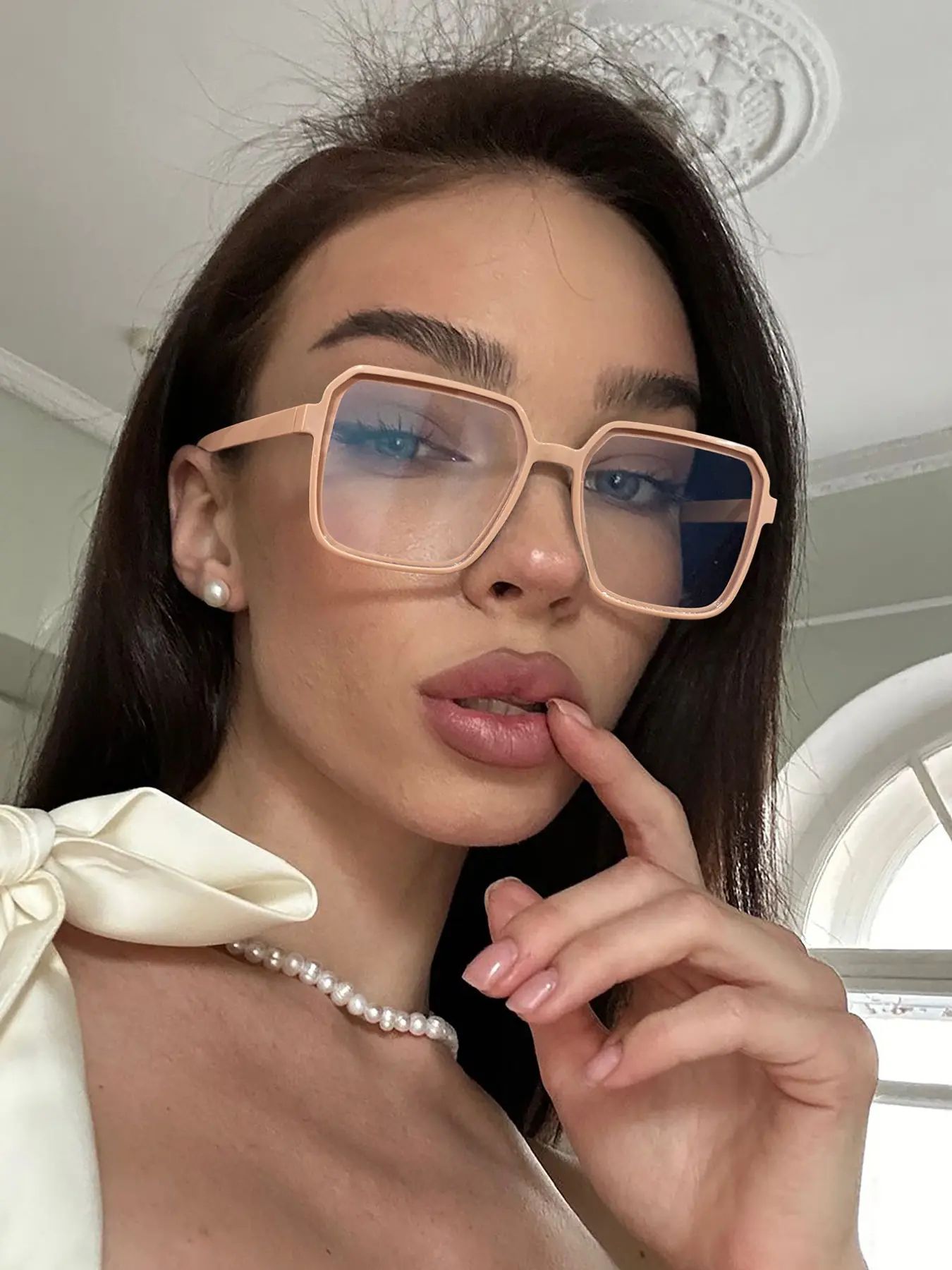 Unisex Square Frame Lightweight Glasses, Plain Color Versatile Daily Use, Flat Light Lens, Large Frame Makes Face Look Smaller