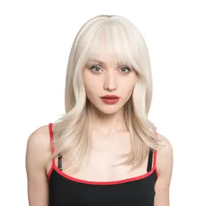 16-Inch Warm Bleached Blonde (Cinnamon Lowlights) Soft Curled Front Layered Straight w/ Subtle Flicked Ends Synthetic Wig | 【Heat Resistant】【Cap Included】 | FSGA