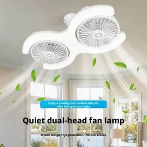 Quiet Dual-Head Rotating Home Fan Light, Small Electric Fan for Bedroom, Dormitory, Kitchen, Bathroom, Creative LED Ceiling Fan Lamp
