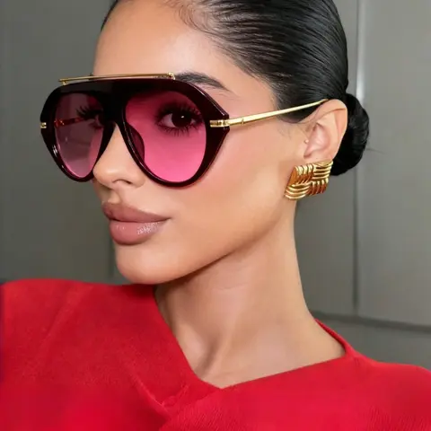 Large Frame Retro Vintage Trendy Sunglasses, Unique Street Style Shades, Women's Fashion Eyewear, Trendy UV Protection Glasses, Trendy Styling Sunglasses, Perfect for Daily Wear