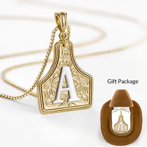 Western Jewelry Handmade CowTag Initial Necklace Two-Toned Gold Silver Pendant Adjustable 20 Inch Chain Gift for Men Women FallFreshness