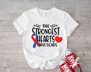 Congenital Heart Disease Awareness T-shirt, The Strongest Hearts Have Scars Shirt, CHD Awareness Shirt, Blue And Red Ribbon Tee, CHD support, Heart Mama gift, Heart Surgery Shirt, CHD Survivor Tee, Heart warrior Gift Shirt.