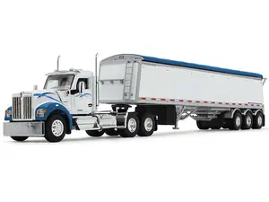 Kenworth W990 Day Cab and Lode King Distinction Hopper Trailer - White and Blue Diecast 1:64 Scale Model - DCP 60-2177
