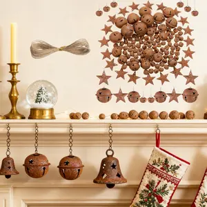 141PCS Rusty Jingle Bells Kit DIY Handmade Metal Vintage Old Bells Holiday Hanging Decorations Garden Tray for Party Anniversary Ceremony Wedding Holiday