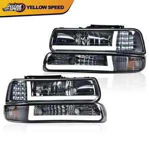 Fit For 99-02 Chevy Silverado 00-06 Tahoe LED DRL Amber Headlights +Bumper Lamps