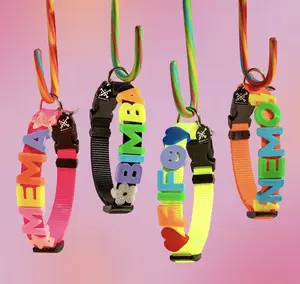 Wawas.mx Custom Dog Name Collar – Personalized with Your Dog’s Name, Adjustable Fit, Durable Nylon Strap, Acrylic Letters, Colorful & Cute Charms, Perfect for Photos & Walks