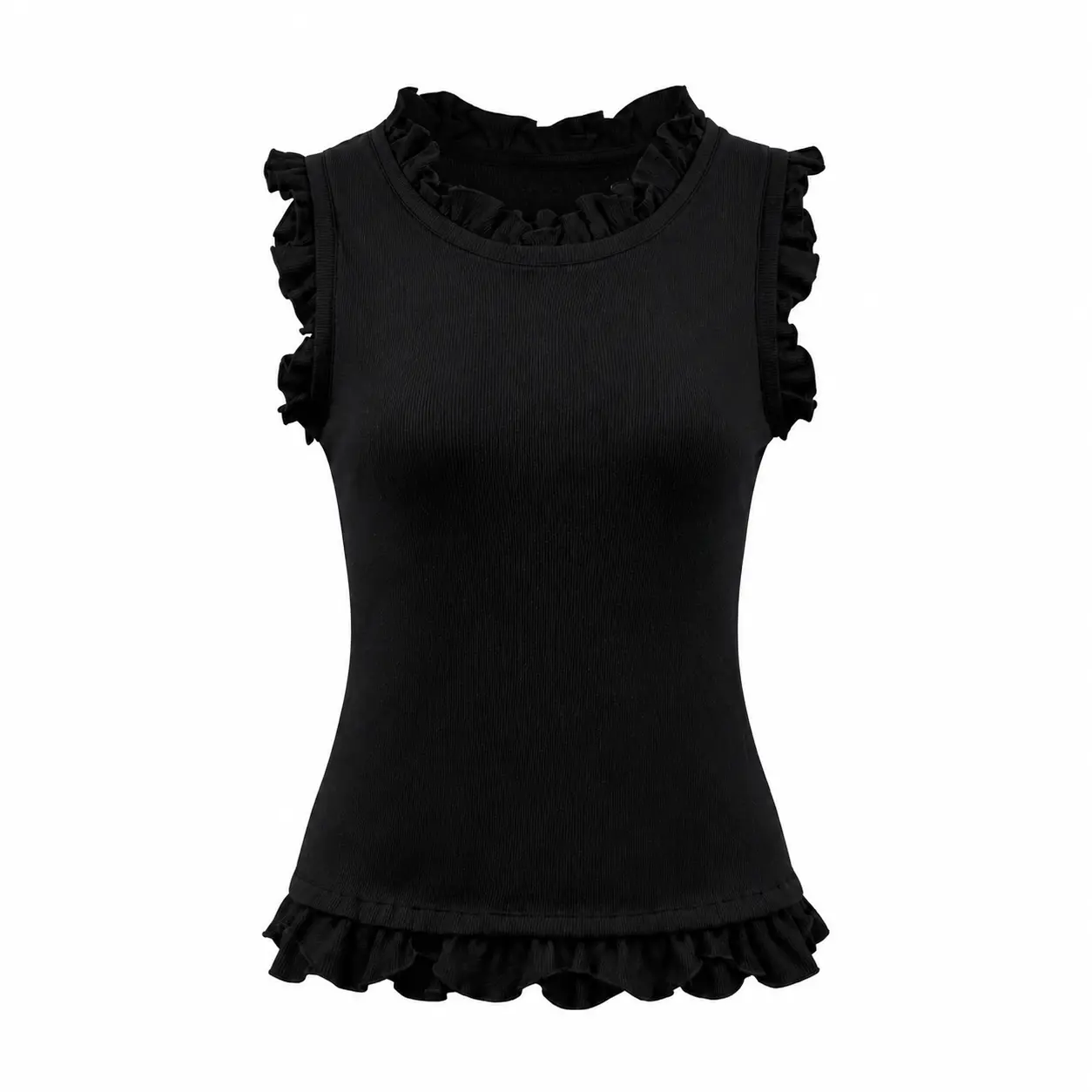 Ribbed Tank Top with Ruffles