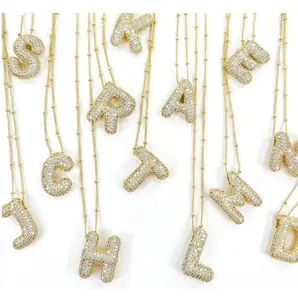 Bubble Rhinestone Initial Letter Pendant Necklace | Gold Dainty Chain for Women | Trendy Personalized Jewelry Gift