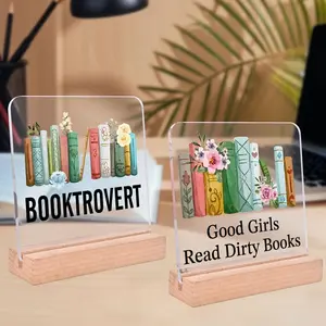 Wooden Book Stand with Acrylic Sign, 1 Count Book Shaped Desktop Decor, Desktop Ornament for Home Office School Dormitory, Desk Signs Ornament