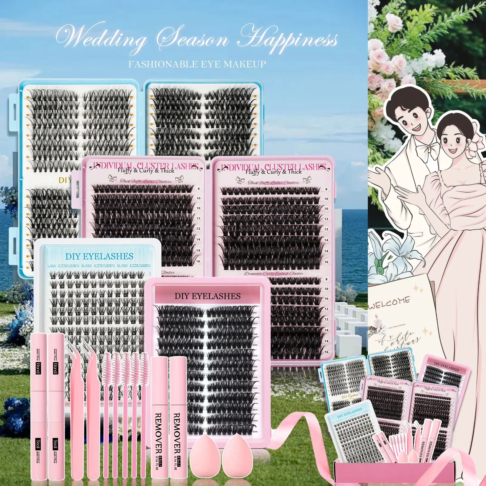 Mixed Length Individual False Eyelashes Kit, DIY Eyelash Extensions, Fluffy Volume Eyelashes, Natural-Looking Eyelash Extensions with Accessories, Self-Grafting Curling Lashes for Women, Makeup Products