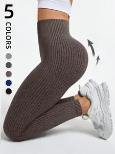 Women's High Waist Solid Color Yoga Leggings, Fitness Tights, Full-Length Sports Pants, Quick-Dry Breathable Four-Way Stretch, Fitness Running Training, Breathable Activewear Bottoms