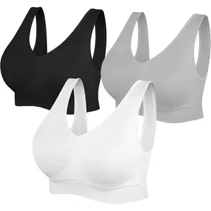 Womens Sports Bras, Yoga Comfort Seamless Stretchy Sports Bra for Women 3 Pack SIMIYA