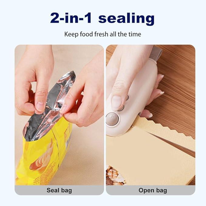 Mini Bag Sealer with Cutter, Rechargeable, Handheld Heat Sealer Machine with Magnetic, Portable Bag Sealer Heat Seal for Keep Food Fresh and Snacks Crispy