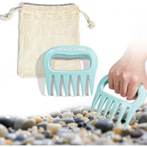 Sand Scoop with Shovel Sand Flea Rake with Beach Mesh Bag Plastic Sand Sifter for The Beach Shell Scooper Shark Teeth Digger for Picking Up Shells Sea Glass Hunting Tools Beach (Blue)
