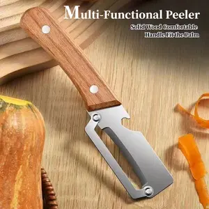 2-in-1 Fruit & Vegetable Peeler with Bottle Opener – Sharp Stainless Steel Blade & Wooden Handle for Fast, Easy Use Kitchen Peeling, built-in bottle opener
