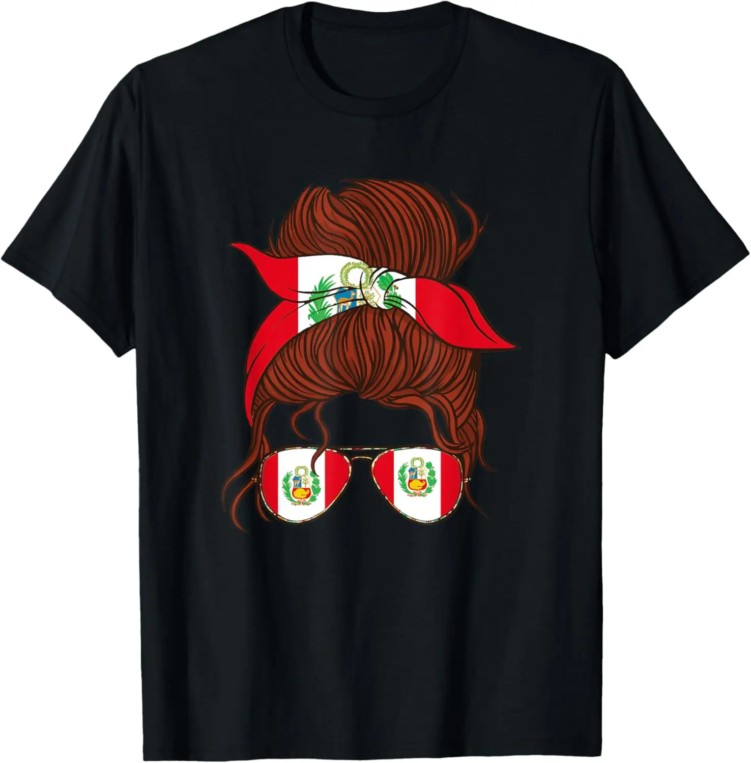 100%cotton Peru Flag Messy Hair Woman Peruvian Roots Peruvian Pride T-Shirt