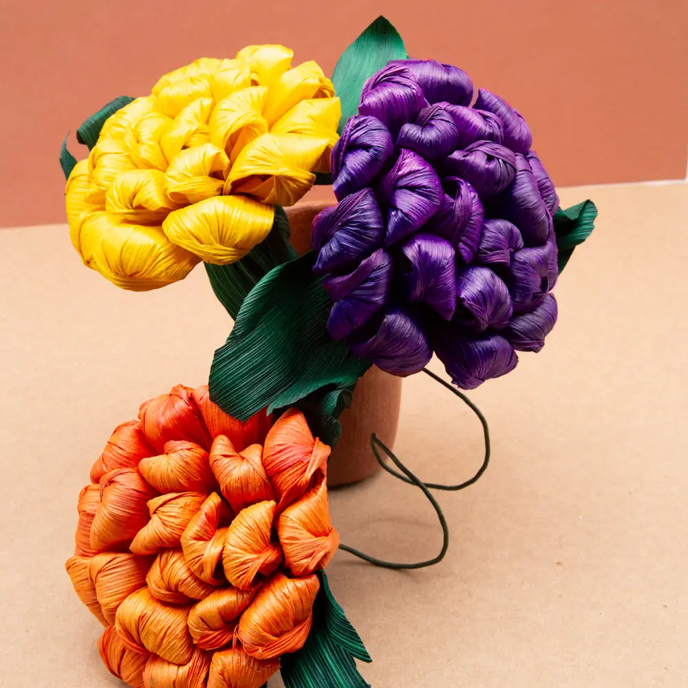 Traditional Totomoxtle Cornhusk Button Floral Decorations - Colorful, Bold, Eco-Friendly Home Decor Ornaments for Tabletop Arrangements, Day of the Dead Altar Decorations