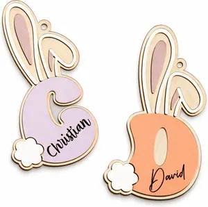 Personalized Easter Hanging Wooden Ornaments, Bunny & Carrot Easter Basket Tag for Kids, Ornaments Colorful for Easter Tree Basket, Kid Easter Basket Name, Easter Decoration