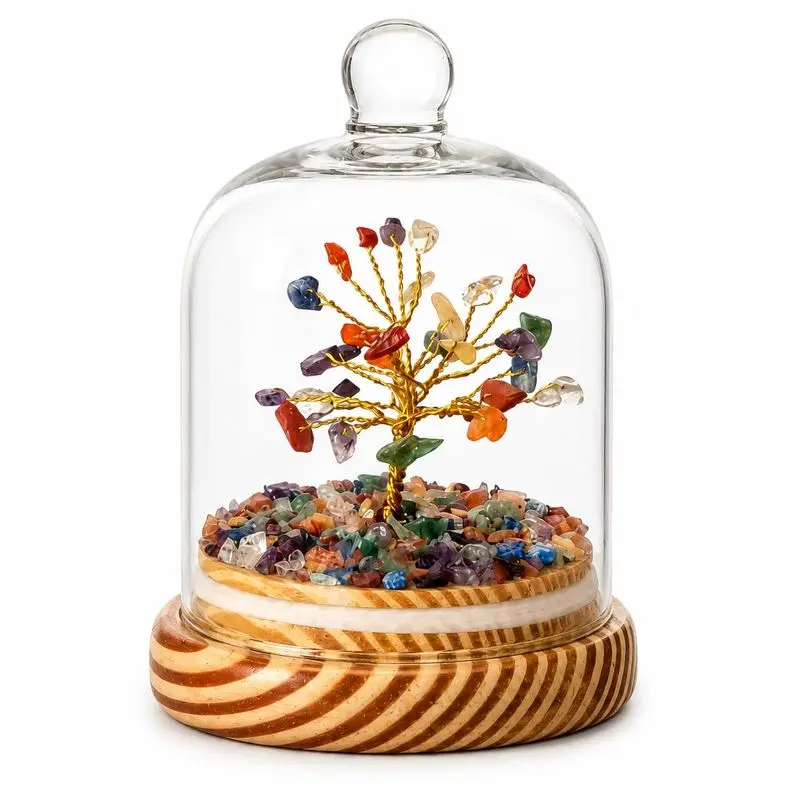 LEESHADE 7 Chakra Crystal Tree in Glass Dome, 6-Inch Home Decor