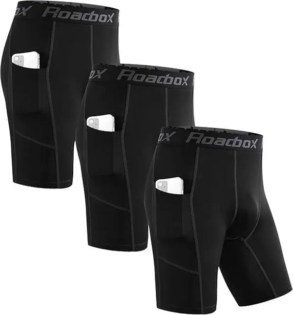 Roadbox Compression Shorts for Men, Athletic Running Spandex Compression Underwear Shorts with Perfect Pocket