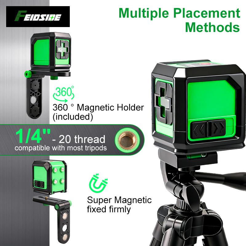 FEIDSIDE 2-Line Laser Level, Self-Leveling, Green Cross Line Laser Tool for picture hanging, tiling, construction, indoor projects